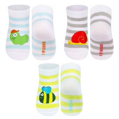 Bébé-Lot de 3 paires de chaussettes bébé rayées SOXO - Multicolore - Sans coutures - Antidérapantes