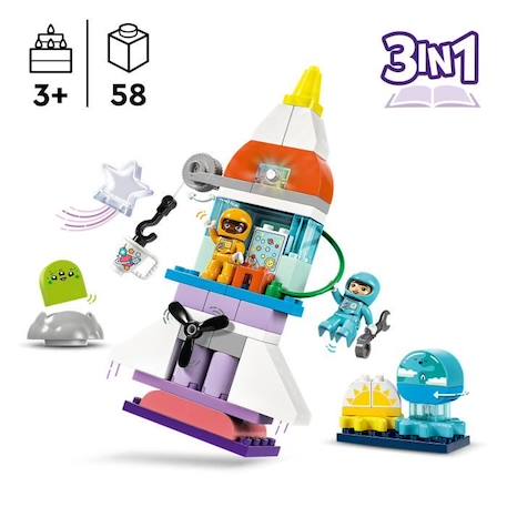 LEGO® 10422 DUPLO L'Aventure en Navette Spatiale 3-en-1, Jouet de Construction de Fusée, Jeu Éducatif BLEU 2 - vertbaudet enfant 