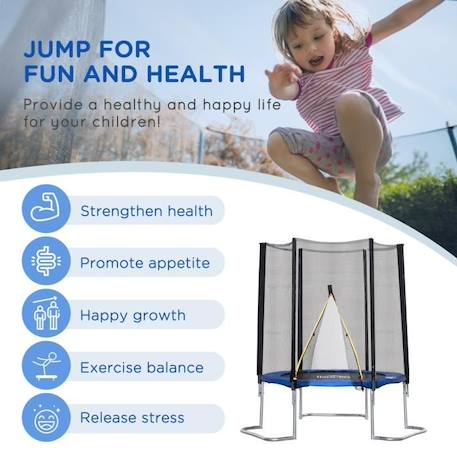 HOMCOM Trampoline pour enfant Ø 223 cm avec filet de sécurité, échelle et porte zippée - usage extérieur intérieur - bleu BLEU 4 - vertbaudet enfant 