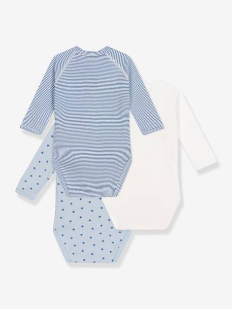 Lot de 3 bodies croisés manches longues PETIT BATEAU bleu ardoise 2 - vertbaudet enfant 