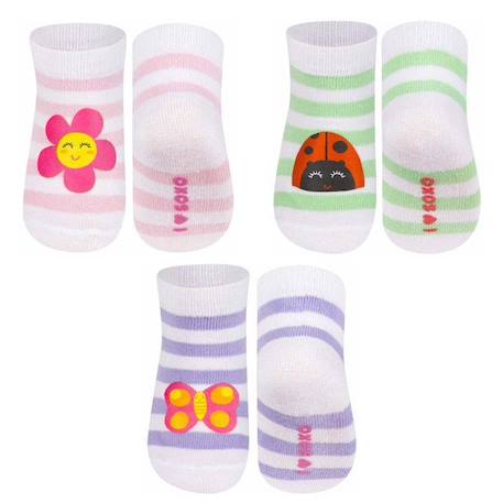 Lot de 3 paires de chaussettes rayées pastel - SOXO - Chaussettes pour bébé - Semelle antidérapante BLANC 1 - vertbaudet enfant 