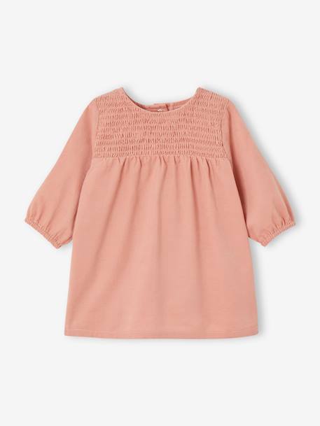 Robe à smocks en velours col brodé amovible bébé rose 2 - vertbaudet enfant 