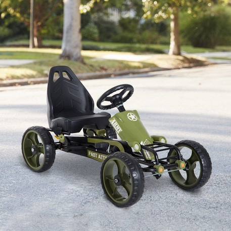 Vélo et véhicule pour enfants kart à pédales militaire siège réglable frein manuel roues AR EVA acier vert noir VERT 2 - vertbaudet enfant 