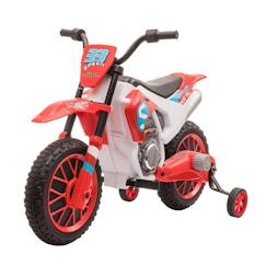 Jouet-Moto cross électrique enfant 3 à 5 ans 12 V 3-8 Km/h avec roulettes latérales amovibles dim. 106,5L x 51,5l x 68H cm rouge