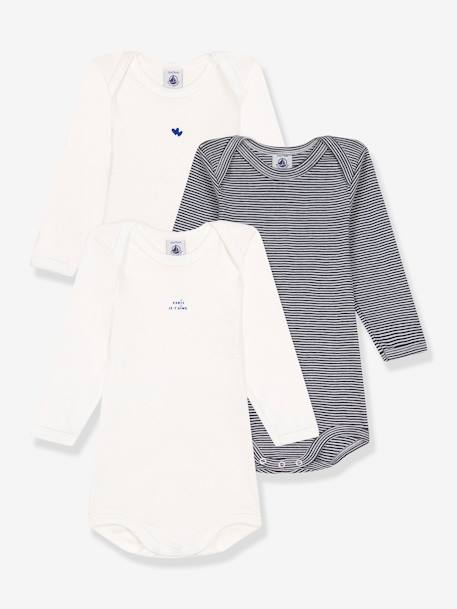 Lot de 3 bodies manches longues PETIT BATEAU beige+blanc 1 - vertbaudet enfant 