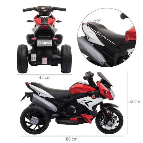 Moto électrique pour enfants 3 roues 6 V HOMCOM - Rouge ROUGE 3 - vertbaudet enfant 