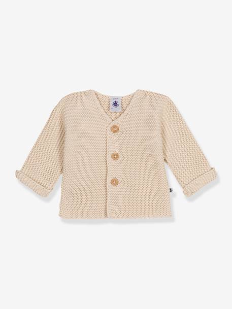 Cardigan bébé tricot point mousse en coton bio PETIT BATEAU beige 1 - vertbaudet enfant 