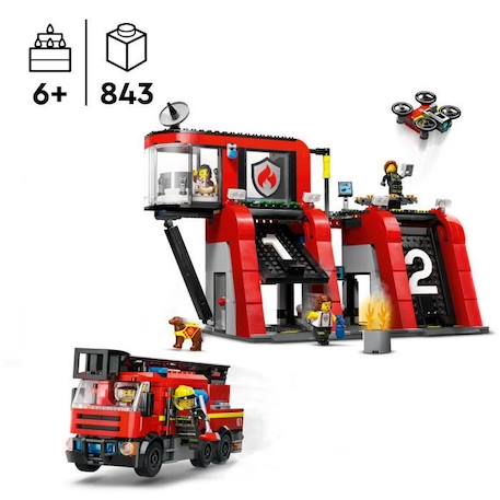 LEGO® 60414 City La Caserne et le Camion de Pompiers, Jouet de Figurine de Chien et 5 Minifigurines, Cadeau Enfants ROUGE 2 - vertbaudet enfant 