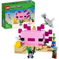 Jouet-LEGO® Minecraft 21247 La Maison Axolotl, Jouets pour Enfants avec Zombie, Dauphin et Poisson