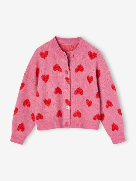 Gilet jacquard coeurs fille vieux rose 1 - vertbaudet enfant 