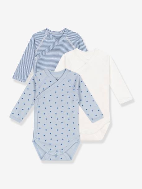 Lot de 3 bodies croisés manches longues PETIT BATEAU bleu ardoise 1 - vertbaudet enfant 