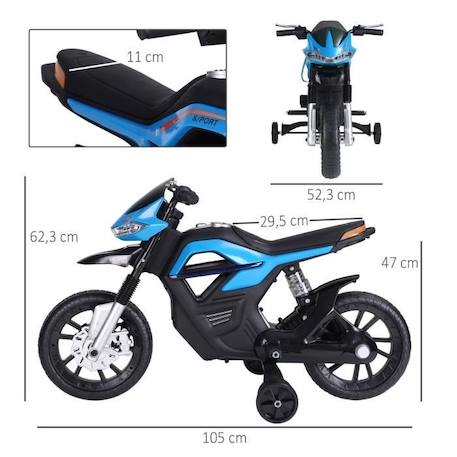 Moto électrique pour enfants - HOMCOM - 4 roues - Effets lumineux et sonores - Bleu BLEU 3 - vertbaudet enfant 