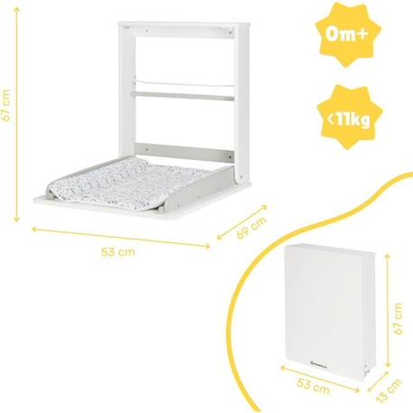 Badabulle Table à langer murale Plouf, avec matelas à langer inclus - Pliable et compacte BLANC 6 - vertbaudet enfant 