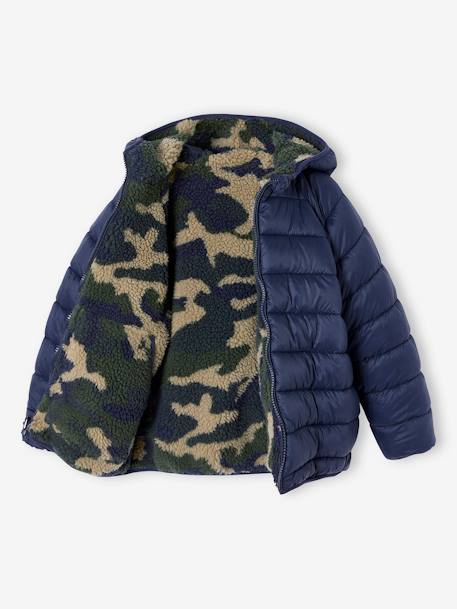 Doudoune à capuche réversible garçon matelassée et sherpa marine+vert sapin 7 - vertbaudet enfant 