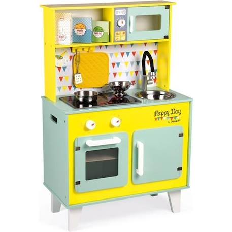 Cuisine en bois JANOD Grande Cuisine Happy Day - Pour Enfant dès 3 Ans JAUNE 1 - vertbaudet enfant 