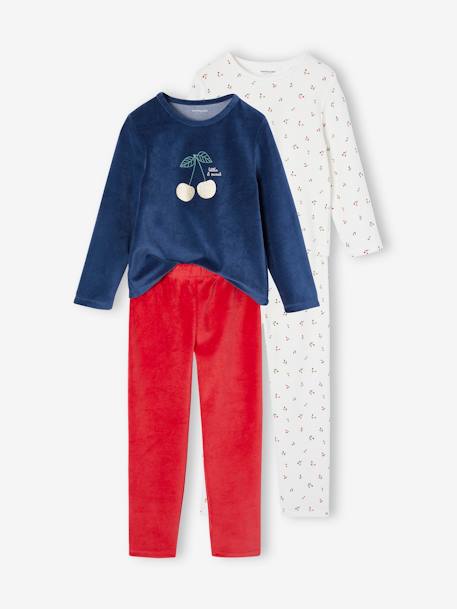 Lot de 2 pyjamas en velours 'cerise' fille marine 1 - vertbaudet enfant 