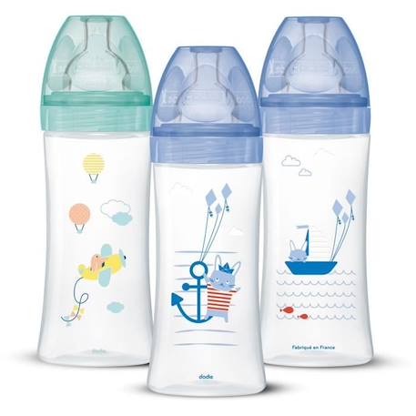 DODIE Lot de 3 Biberons Anti-Colique Sensation+ 330ml +6 Mois, Tétine Plate, Débit 3 - Bleu Mer et Vert Air BLEU 1 - vertbaudet enfant 