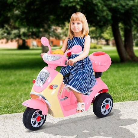 Moto scooter électrique pour enfants 6 V env. 3 Km/h 3 roues et topcase effet lumineux et sonore rose ROSE 2 - vertbaudet enfant 