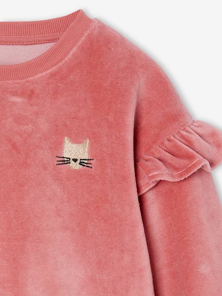 Sweat à volants en velours lisse motif chat fille rose 3 - vertbaudet enfant 