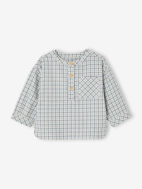 Chemise à carreaux bébé col Mao vert d'eau 1 - vertbaudet enfant 