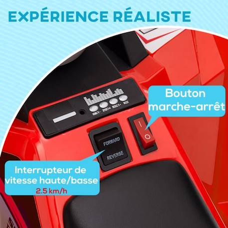 Quad électrique HOMCOM pour enfants véhicule à batterie 6V avec marche avant et arrière 70L x 41,5l x 48,5H cm Rouge ROUGE 5 - vertbaudet enfant 