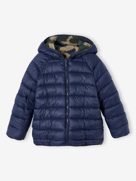 Doudoune à capuche réversible garçon matelassée et sherpa marine+vert sapin 5 - vertbaudet enfant 