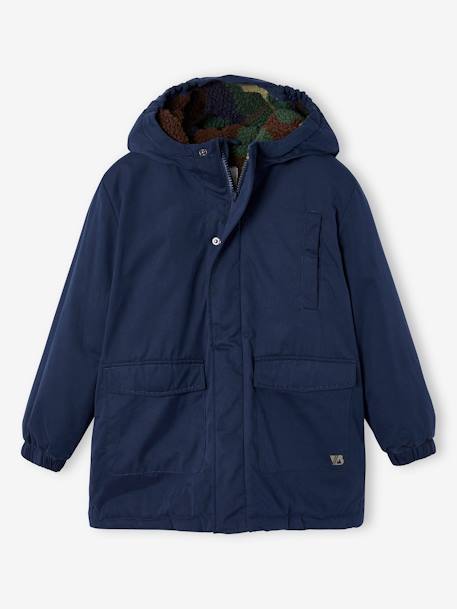 Parka à capuche doublée sherpa camouflage garçon bleu nuit 4 - vertbaudet enfant 