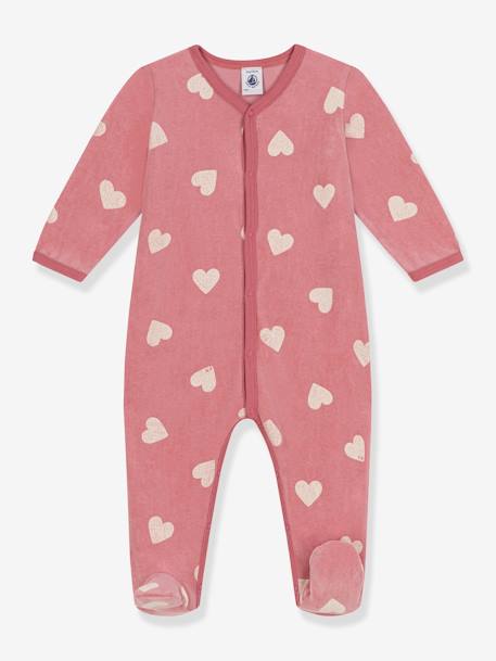 Pyjama bébé en velours imprimé coeur PETIT BATEAU rose imprimé 1 - vertbaudet enfant 