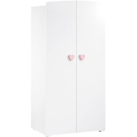 Armoire bébé Basic - MDF - Blanc - 2 portes - Bouton cœur rose - 85 x 175 x 56 cm - BABY PRICE BLANC 1 - vertbaudet enfant 