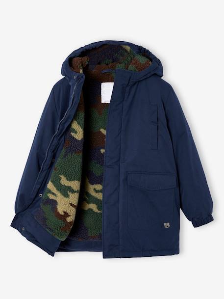 Parka à capuche doublée sherpa camouflage garçon bleu nuit 1 - vertbaudet enfant 