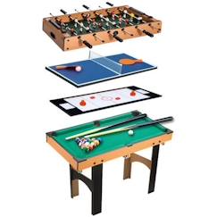 Jouet-Jeux de société-HOMCOM Table multi jeux 4 en 1 babyfoot billard air hockey ping-pong avec accessoires MDF bois 87 x 43 x 73 cm