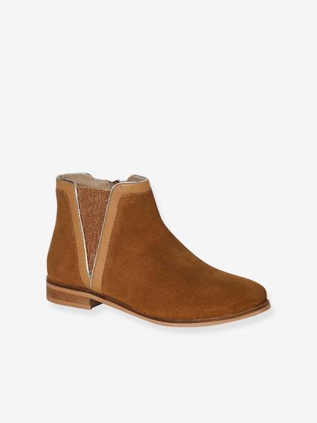 Boots cuir fille zippées et élastiquées camel+marine+noir 1 - vertbaudet enfant 