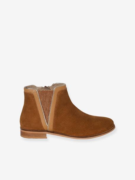 Boots cuir fille zippées et élastiquées camel+marine+noir 2 - vertbaudet enfant 