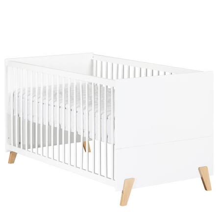 Lit évolutif - 140x70cm - Babyprice Joy Naturel - Blanc sur pieds en bois naturel BLANC 5 - vertbaudet enfant 