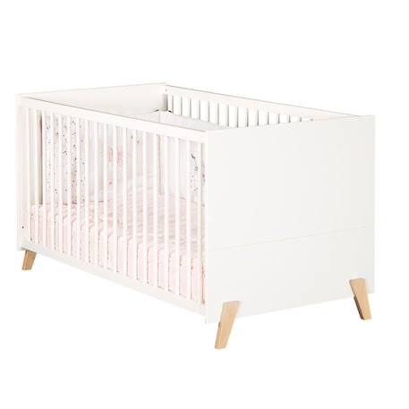 Lit évolutif - 140x70cm - Babyprice Joy Naturel - Blanc sur pieds en bois naturel BLANC 2 - vertbaudet enfant 