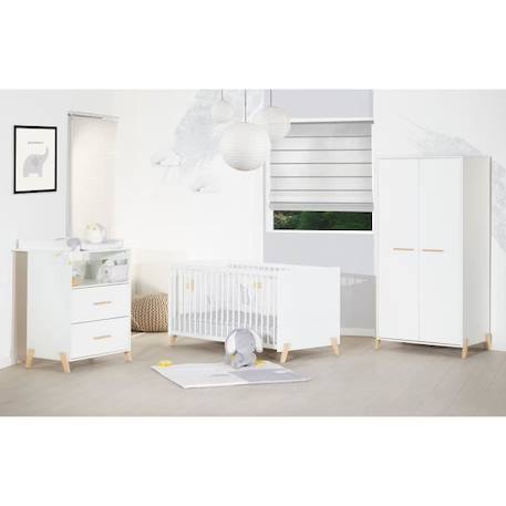 Lit évolutif - 140x70cm - Babyprice Joy Naturel - Blanc sur pieds en bois naturel BLANC 6 - vertbaudet enfant 