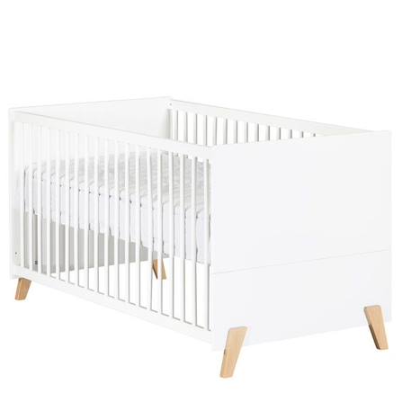 Lit évolutif - 140x70cm - Babyprice Joy Naturel - Blanc sur pieds en bois naturel BLANC 3 - vertbaudet enfant 