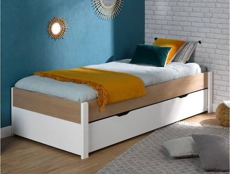 Lit gigogne Nomade 90x200 cm - Blanc & bois BLANC 1 - vertbaudet enfant 