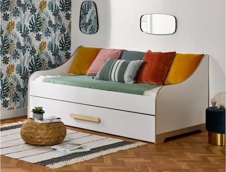 Lit banquette gigogne Boréal 90x190 cm - blanc & bois BLANC 1 - vertbaudet enfant 