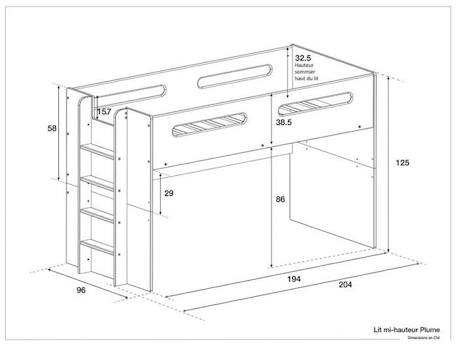 Lit mi-hauteur Plume 90x190 - Blanc BLANC 2 - vertbaudet enfant 