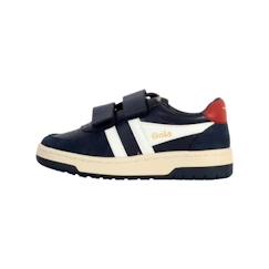 Chaussures-Chaussures garçon 23-38-Baskets, tennis-Basket Cuir Gola Hawk Strap - Enfant - Navy-Blanc cassé-Rouge - Fermeture scratch - Confort exceptionnel