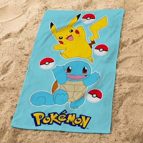 Drap de plage - OMYDREAM - POKEMON PORT - 100% coton - 70x120 cm - Bleu ciel BLEU 2 - vertbaudet enfant 