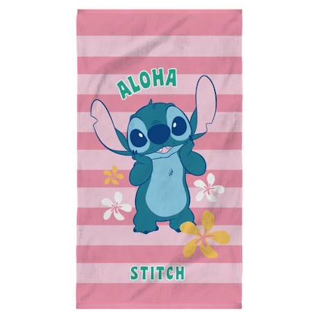 Drap de plage imprimé 100% coton, DISNEY HOME STITCH OHANA ROSE 1 - vertbaudet enfant 