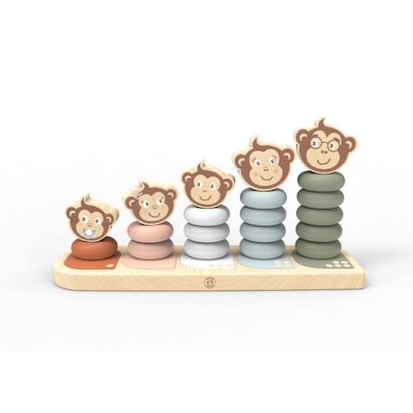 Jeu à empiler La Famille Singe - 1 à 5 - Bois FSC - Speedy Monkey BEIGE 1 - vertbaudet enfant 