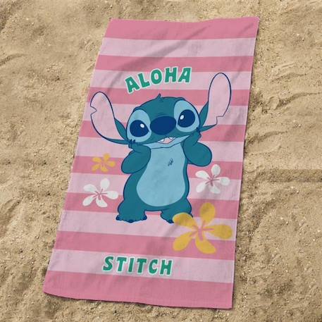 Drap de plage imprimé 100% coton, DISNEY HOME STITCH OHANA ROSE 2 - vertbaudet enfant 