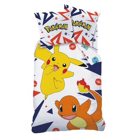 Parure de lit imprimée - Pokémon - PIKA - Motif réversible avec Pikachu et Salamèche - 100% coton BLANC 2 - vertbaudet enfant 