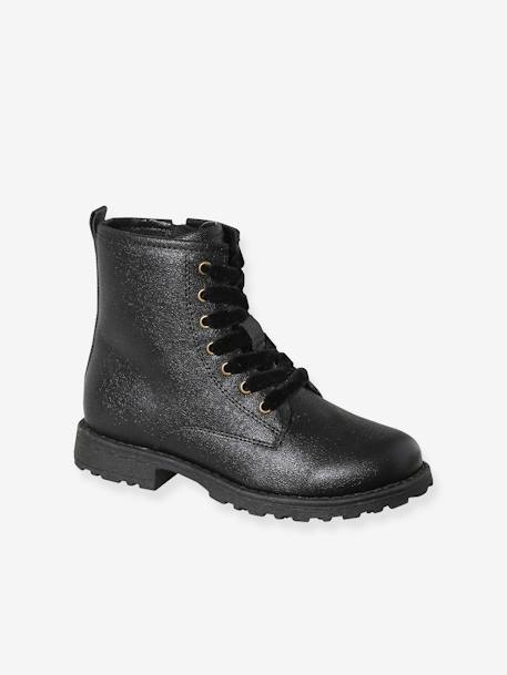 Boots vernies lacées et zippées fille bronze+lot noir+noir 6 - vertbaudet enfant 