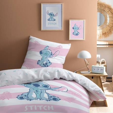 Parure de lit imprimée 100% coton, DISNEY HOME STITCH STRIPE 140x200 cm BLANC 1 - vertbaudet enfant 