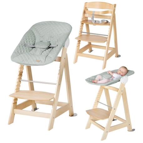 ROBA Chaise Haute Évolutive Born Up 2 en 1 + Transat Inclinable Vert Givré - roba Style - Dès la Naissance - Bois Naturel BEIGE 1 - vertbaudet enfant 