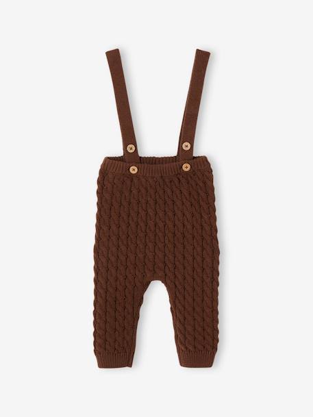 Ensemble bébé pull rayé et pantalon à bretelles en tricot torsadé chocolat 4 - vertbaudet enfant 